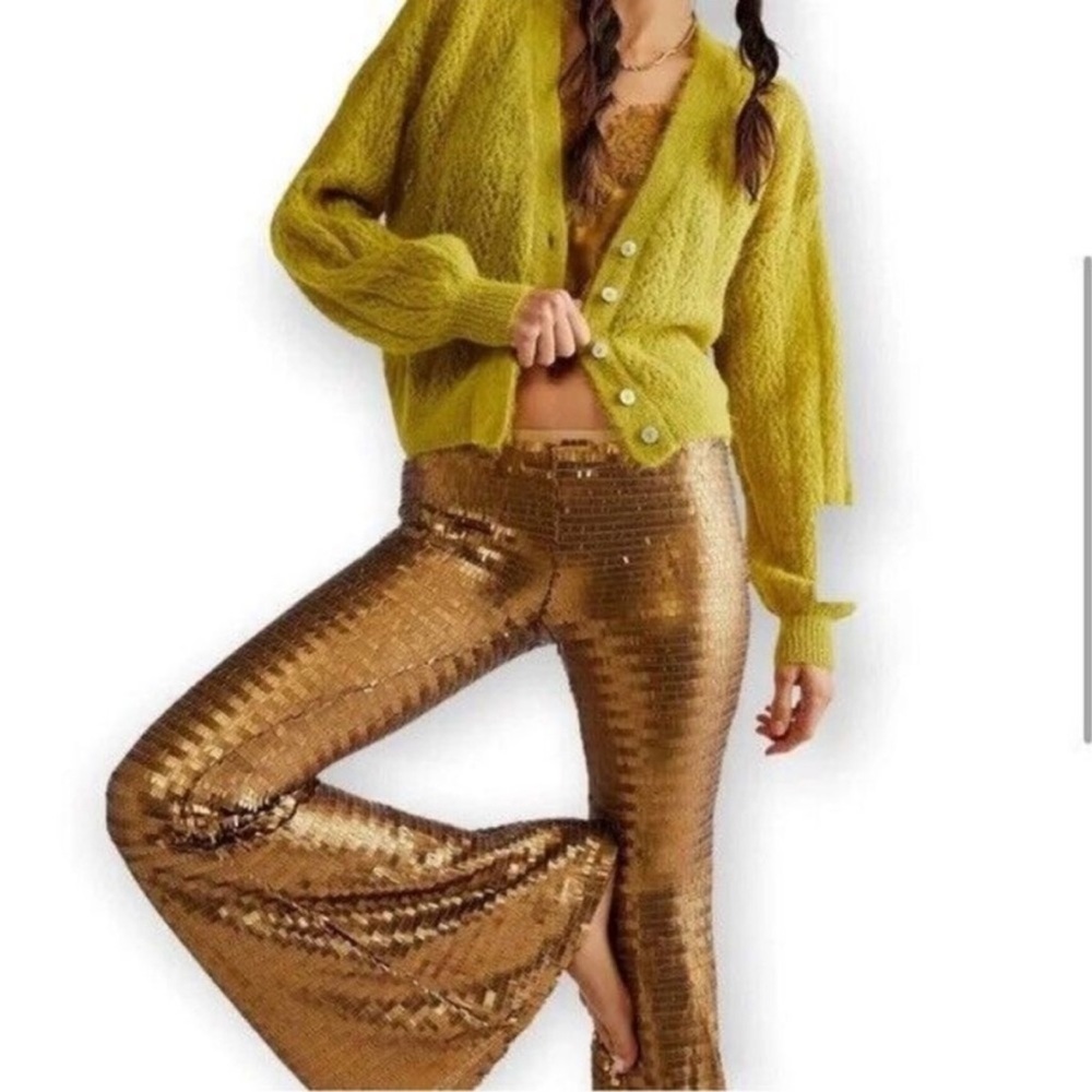 Free People Party Gold Sequin Flare Pant Size XS